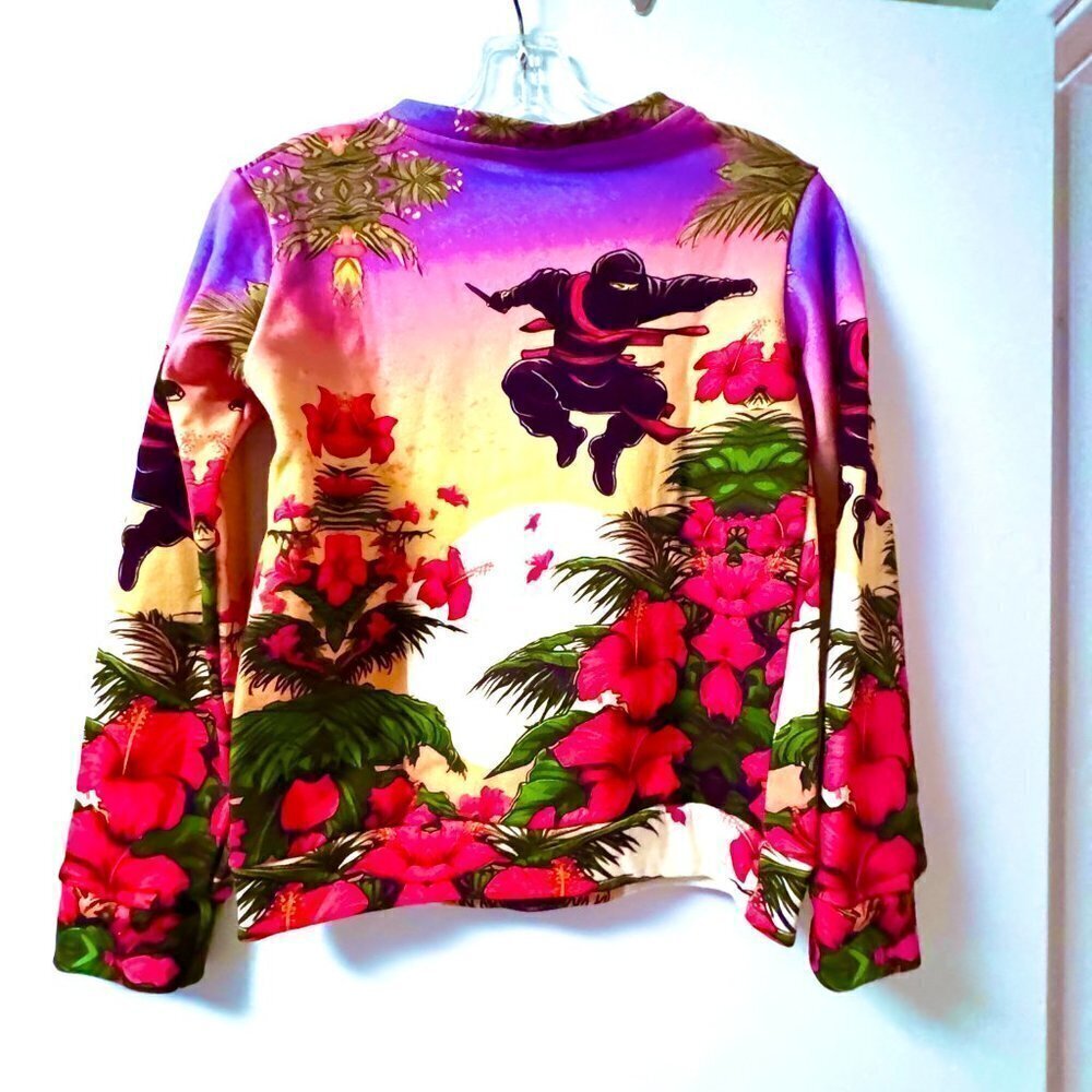 Cotton Ninja Floral Crew Neck Sweatshirt Hawaiian Size Small Unique Unisex Kid - Picture 3 of 4